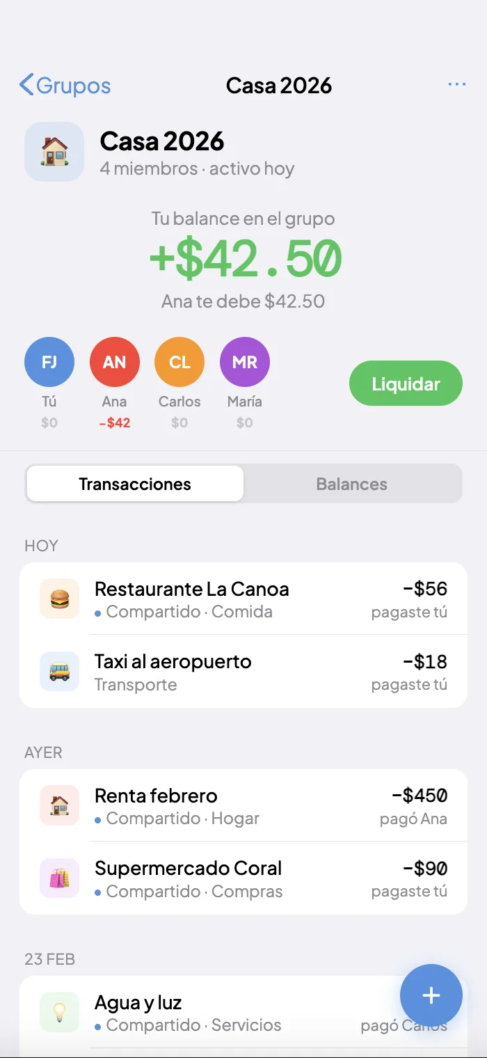 Grupos y balances compartidos