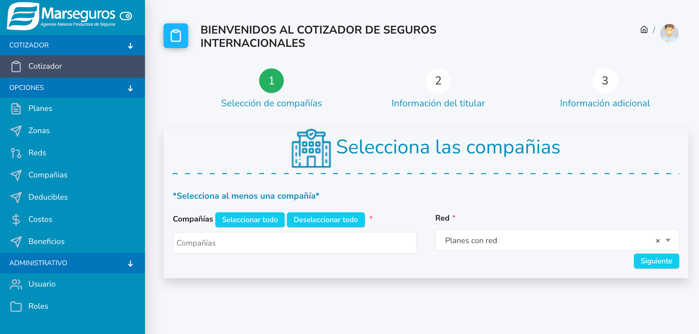 Cotizador internacional — formulario de solicitud