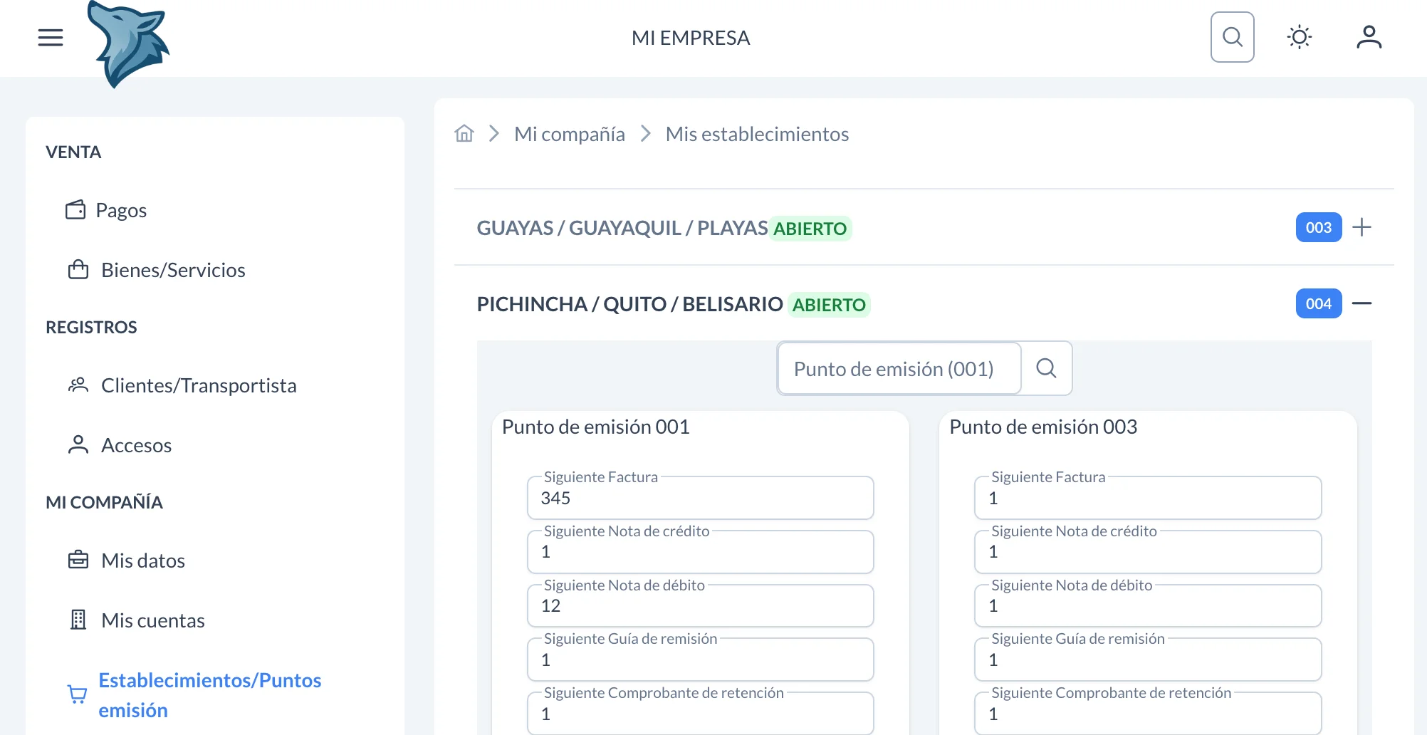 Gestión de establecimientos